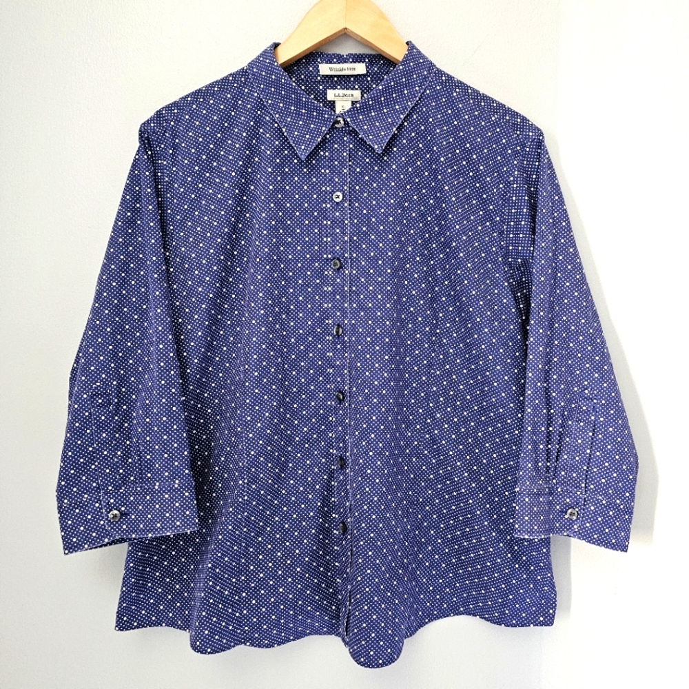 Blue L. L. Bean button down with white polka dots (size XLP)